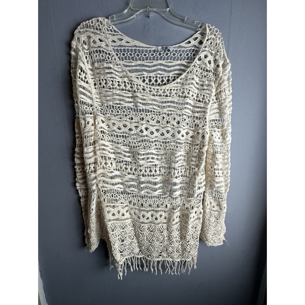 Swim Cover Up Ivory Tunic Island Beach Lace 3/4 Sleeve Scoop Neck READ For Size
